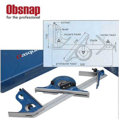 DASQUA High Surface Durability Angle Measuring 300mm / 12″ Easy Reading 4 Combination Square Set With Steel Ruler + Square Head +Protractor Head + Center Head - Image 2